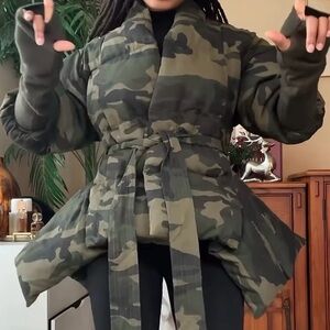 Asymmetrical Camo Puffer Wrap Jacket (NWT)